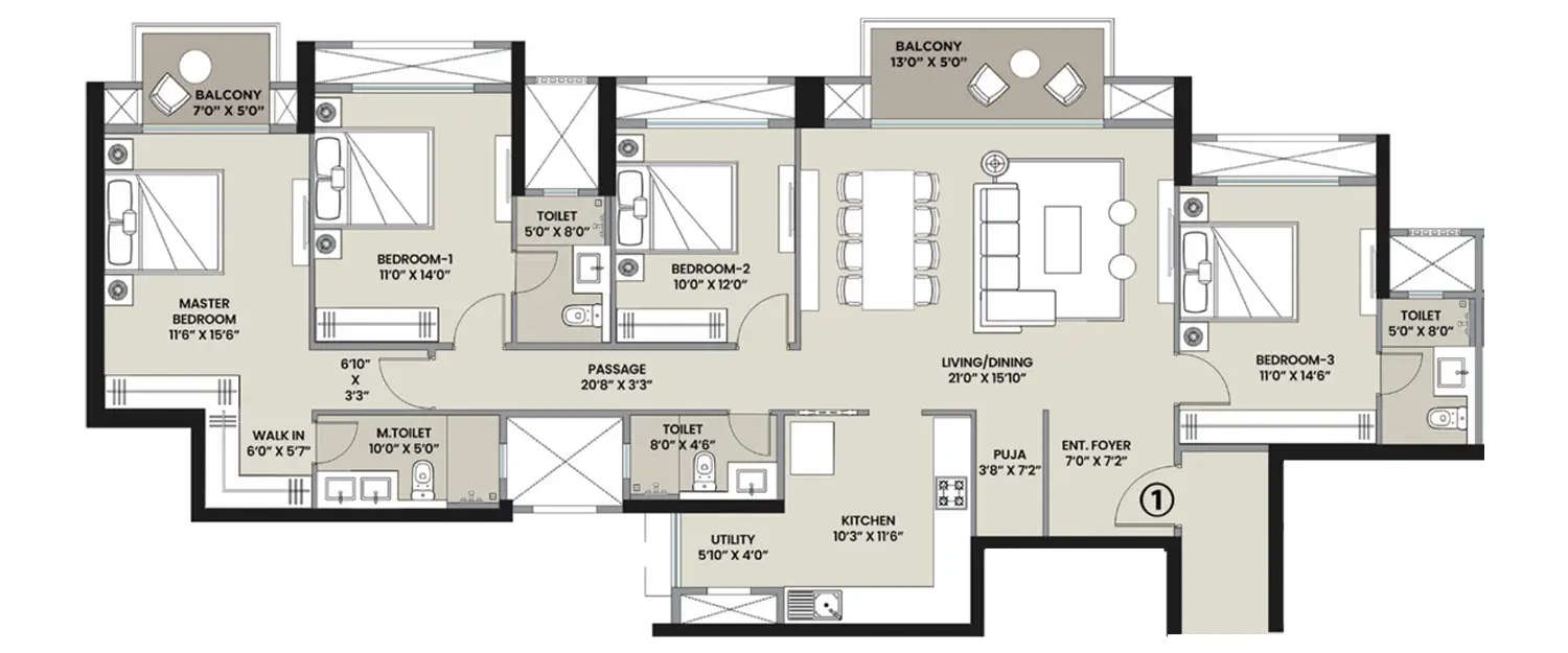 Floor plan for 4 BHK