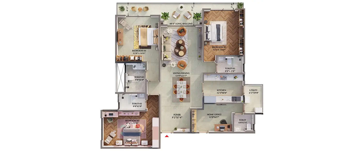 Floor plan for 3 BHK