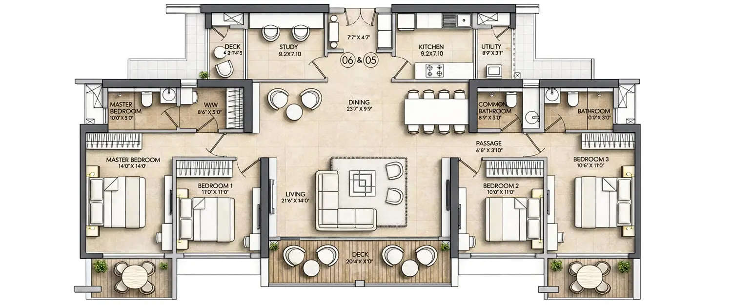 Floor plan for 4 BHK
