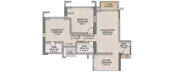 Raymond Realty Pokhran Road 1 - Floor plan 2 BHK 615 Sq.ft