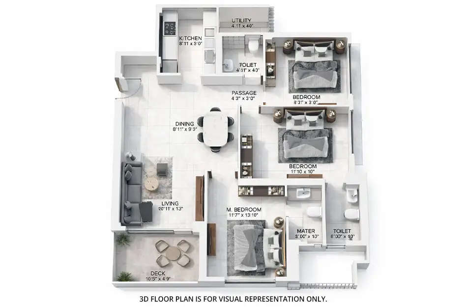 Floor plan for 3 BHK