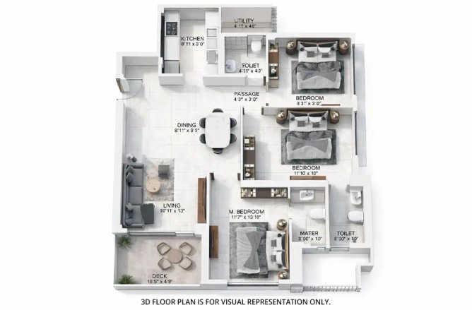 Ajmera Manhattan Wadala - Floor plan 3 BHK 1197 Sq.ft