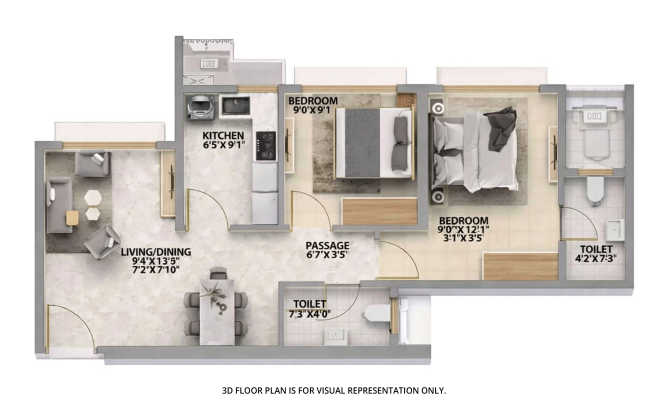 Runwal Manhattan Kanjurmarg - Floor plan 2 BHK 556 Sq.ft
