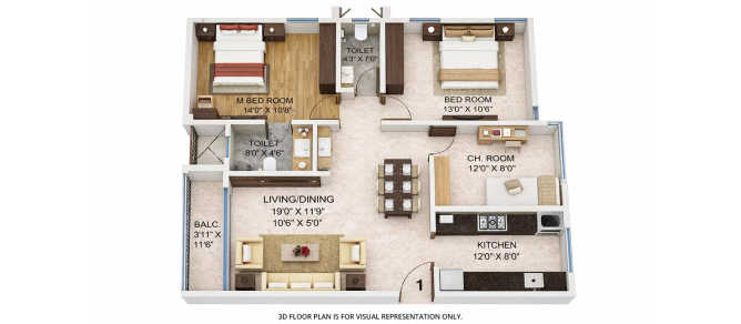 MICL Aaradhya One Park Ghatkopar - Floor plan 3 BHK 930 Sq.ft