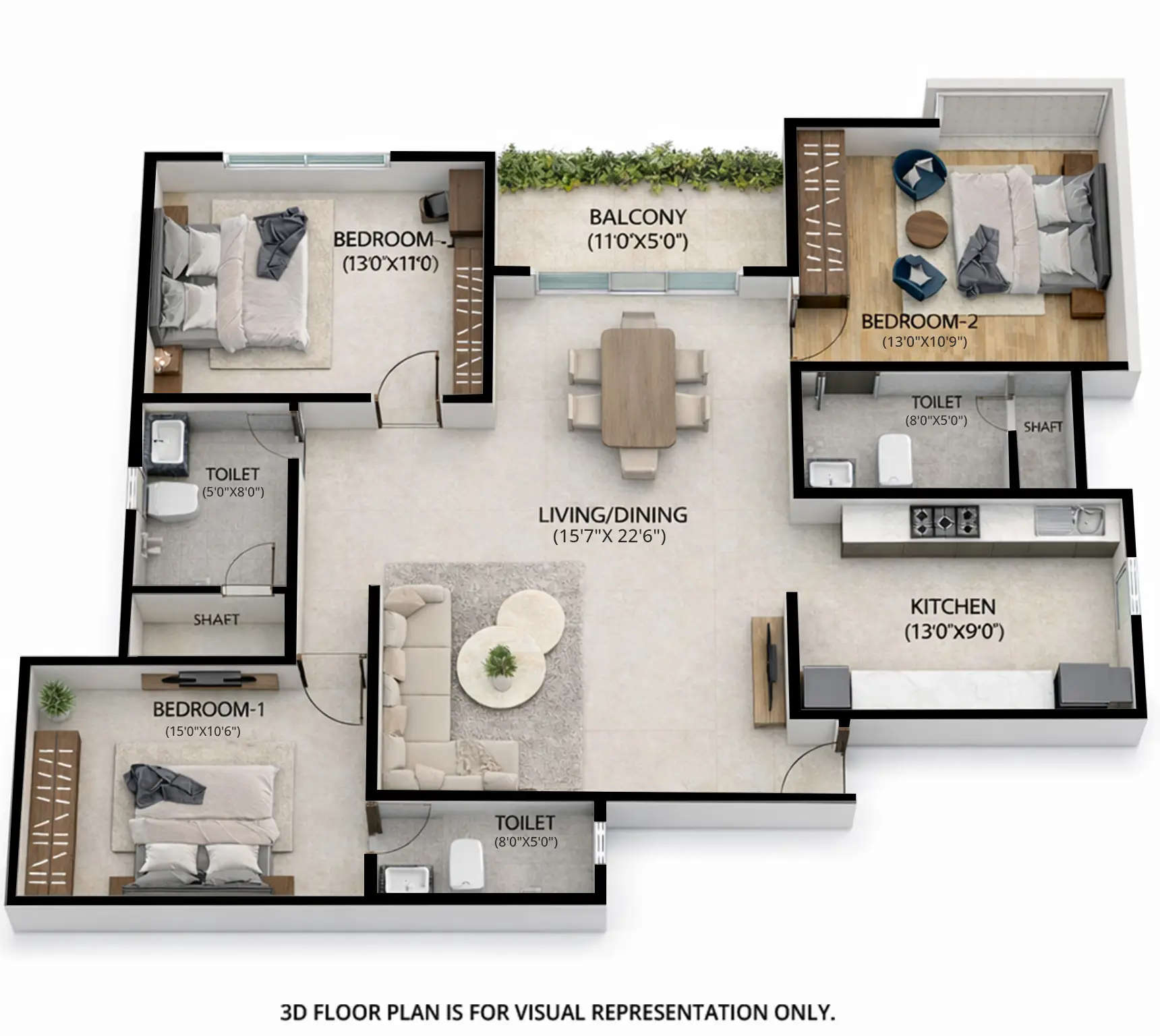 Floor plan for 3 BHK