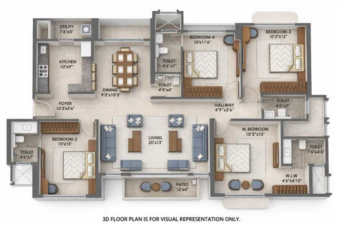 Ashar Merac Wagle Estate - Floor plan 4 BHK 1342 Sq.ft