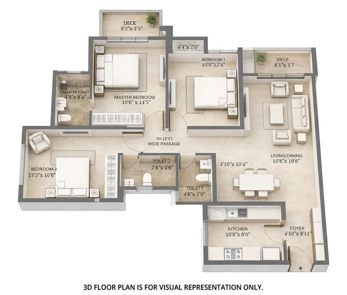 Floor plan for 3 BHK