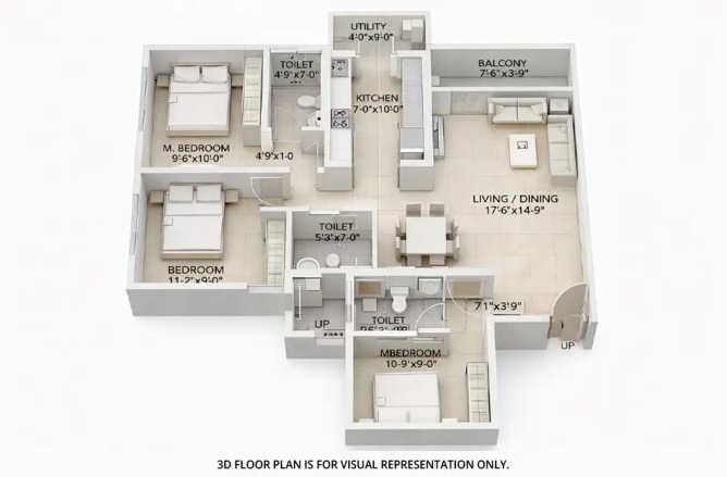 Runwal Gardens Dombivali - Floor plan 3 BHK 819 Sq.ft