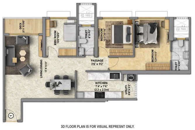 Runwal Sunflower Kanjurmarg - Floor plan 3 BHK 948 Sq.ft