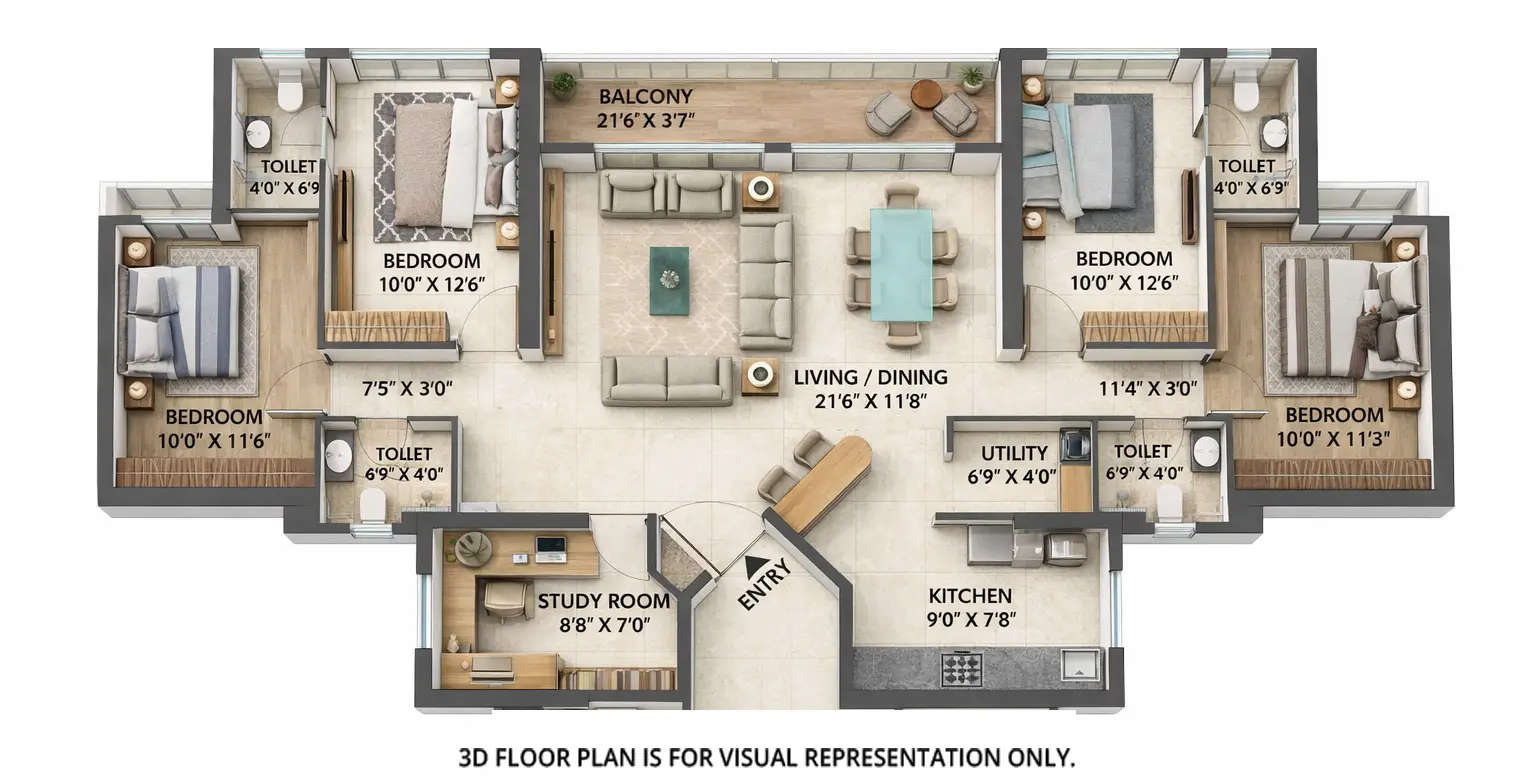 Floor plan for 4 BHK