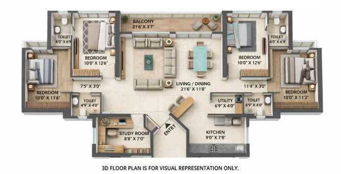 Chandak Greenairy Borivali - Floor plan 4 BHK 1327 Sq.ft