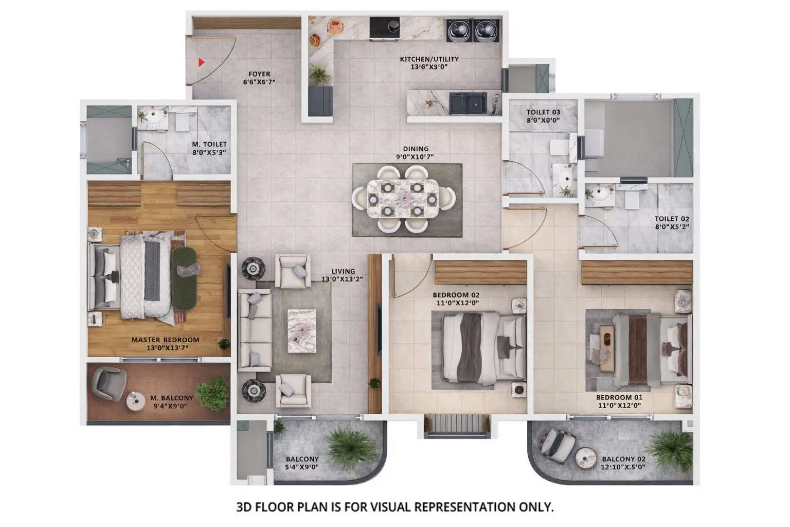Floor plan for 3 BHK