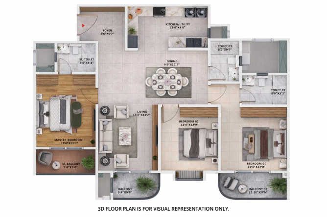 Sattva Vasanta Skye Devanahalli - Floor plan 3 BHK 1933 Sq.ft