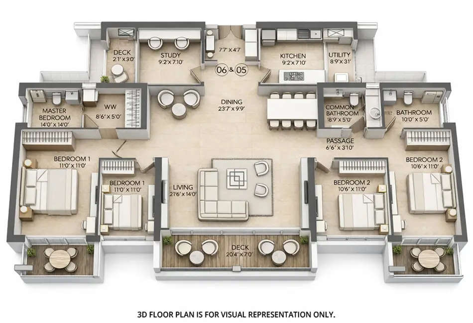 Floor plan for 4 BHK