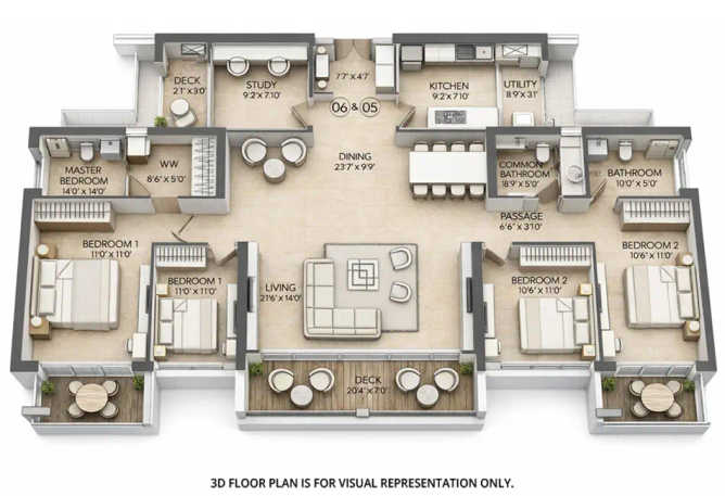 Kalpataru Eternia Kolshet Road - Floor plan 4 BHK 1753 Sq.ft