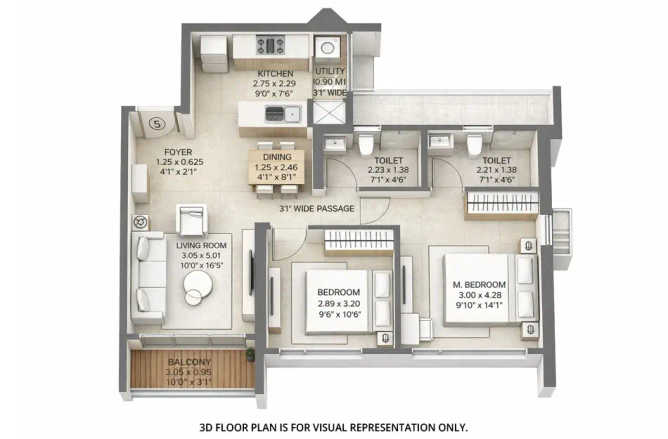 Kalpataru Park City Kolshet Road - Floor plan 2 BHK 695 Sq.ft