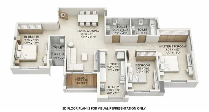 Kalpataru Vivant Andheri - Floor plan 3 BHK 1033 Sq.ft