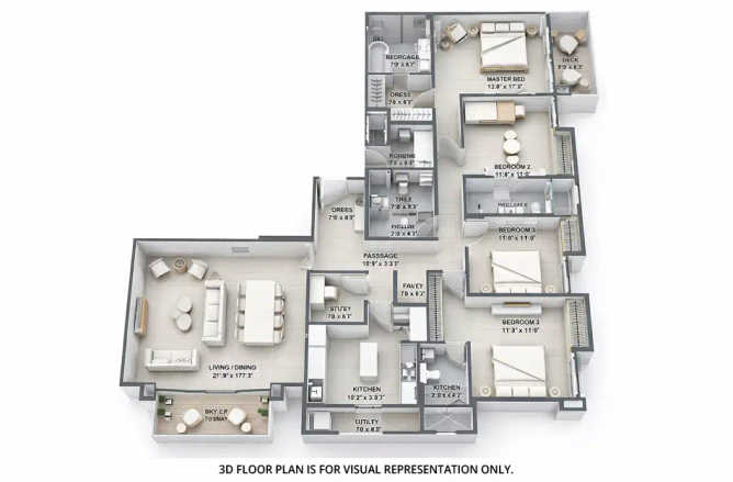 Lodha Sterling Kolshet Road - Floor plan 4 BHK 2040 Sq.ft