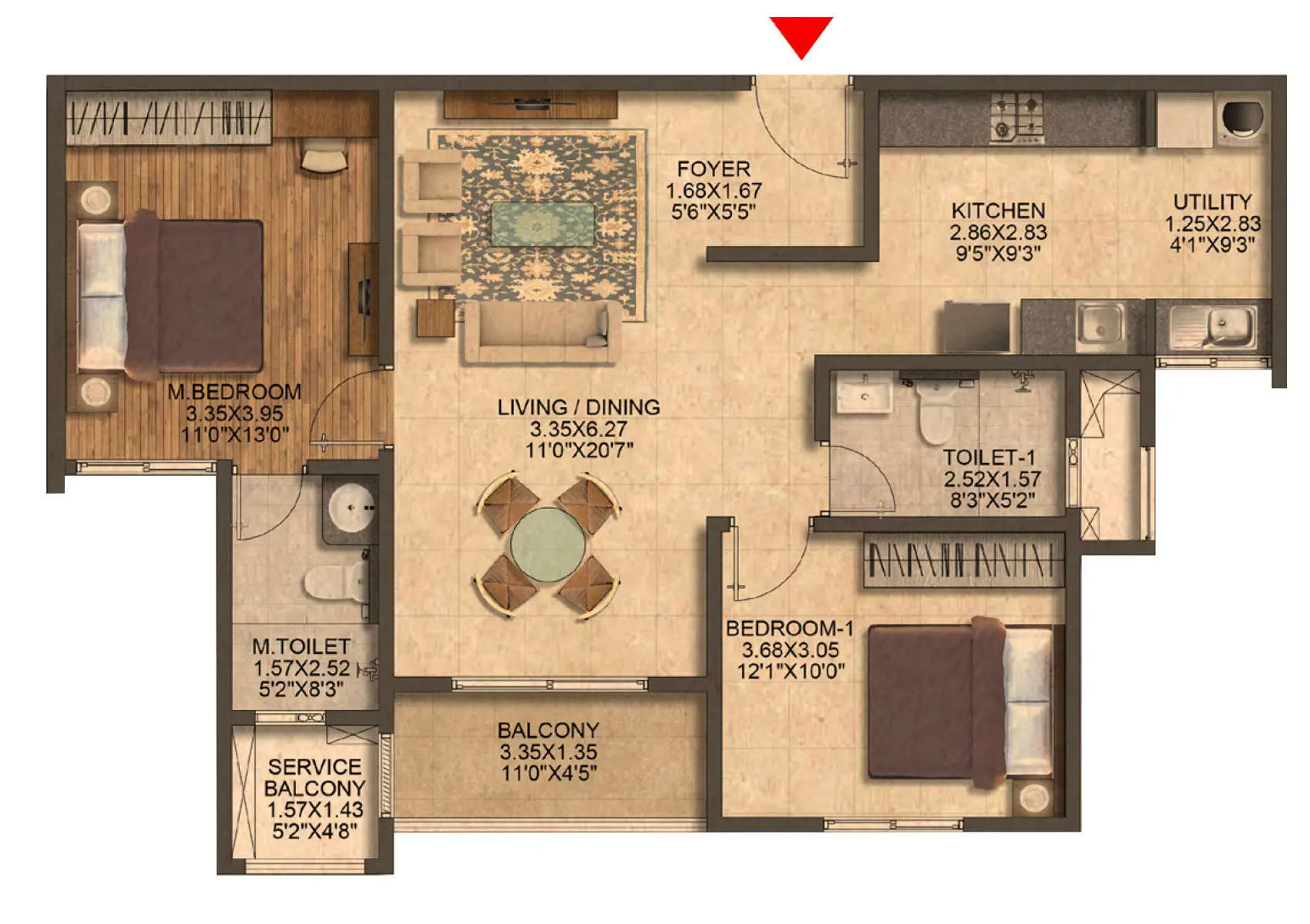 Floor plan for 2 BHK