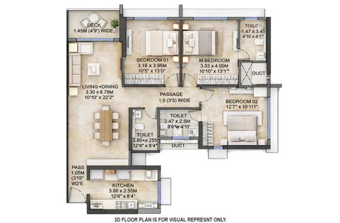 Wadhwa Solis Mulund - Floor plan 3 BHK 892 Sq.ft