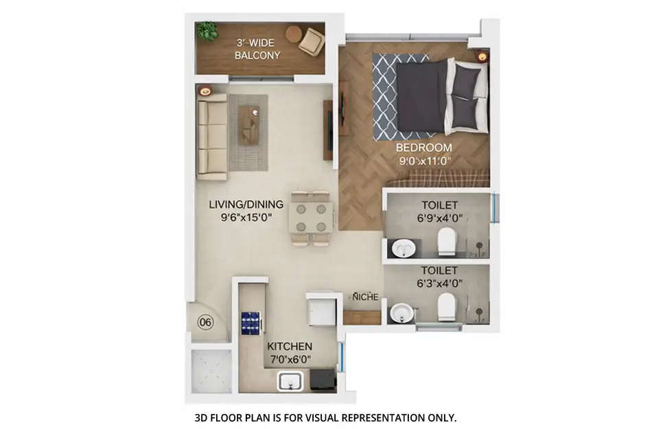 Floor plan for 1 BHK