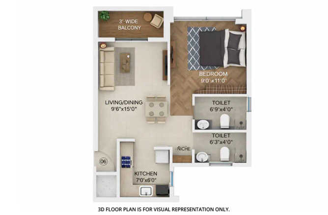 Runwal 25 Hour Life Ghodbunder Road - Floor plan 1 BHK 441 Sq.ft