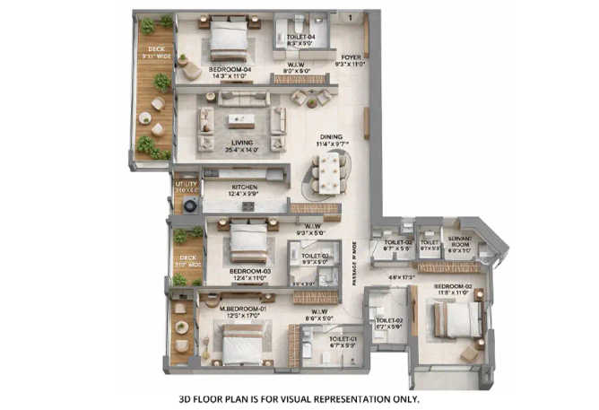 Runwal Manpada Ghodbunder Road - Floor plan 4 BHK 1268 Sq.ft