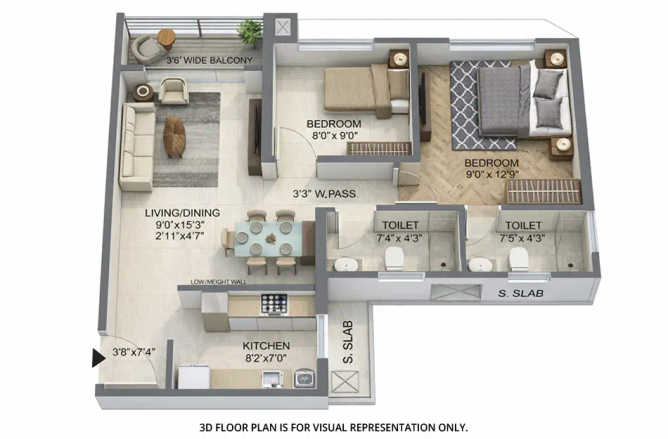 Runwal Lands End Kolshet Road - Floor plan 2 BHK 640 Sq.ft