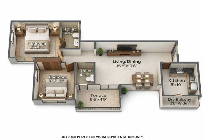 Runwal One Ghodbunder Road - Floor plan 2 BHK 704 Sq.ft