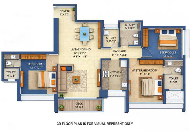 Runwal Forest Kanjurmarg - Floor plan 3 BHK 983 Sq.ft