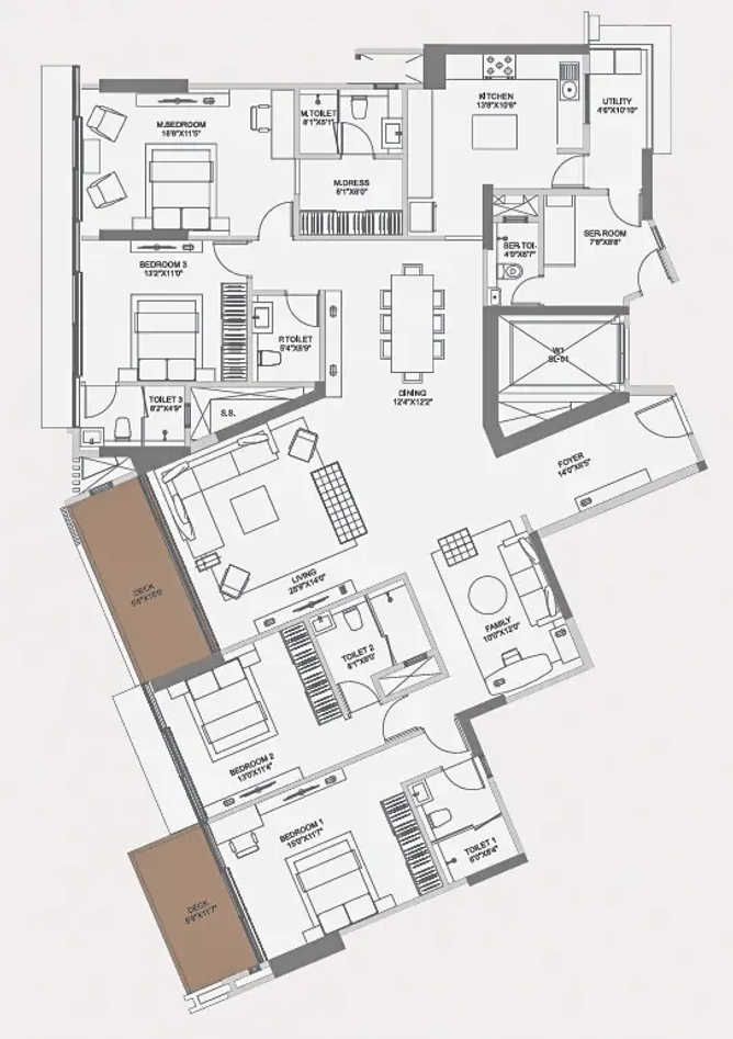 Adani Ten BKC Bandra - Floor plan 4 BHK 2237 Sq.ft