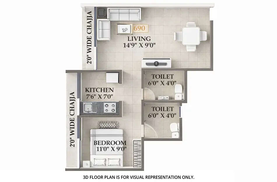 Floor plan for 1 BHK