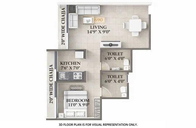 Gami Tiara Taloja - Floor plan 1 BHK 690 Sq.ft