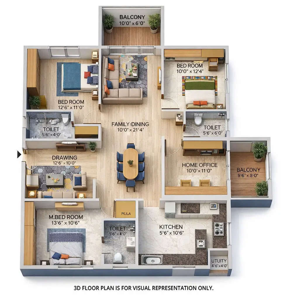 Floor plan for 4 BHK