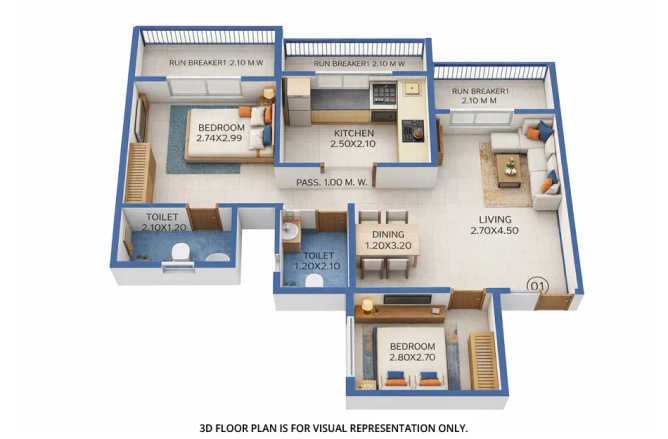 Orchid Square Ambernath - Floor plan 2 BHK 464 Sq.ft