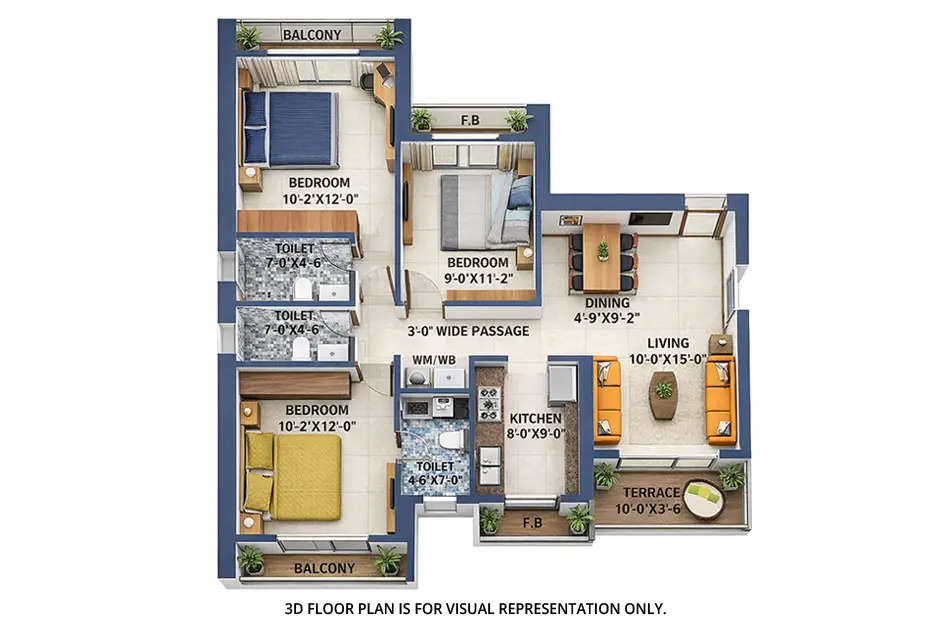 Arihant Clan Aalishan Kharghar - Floor plan 3 BHK 923 Sq.ft