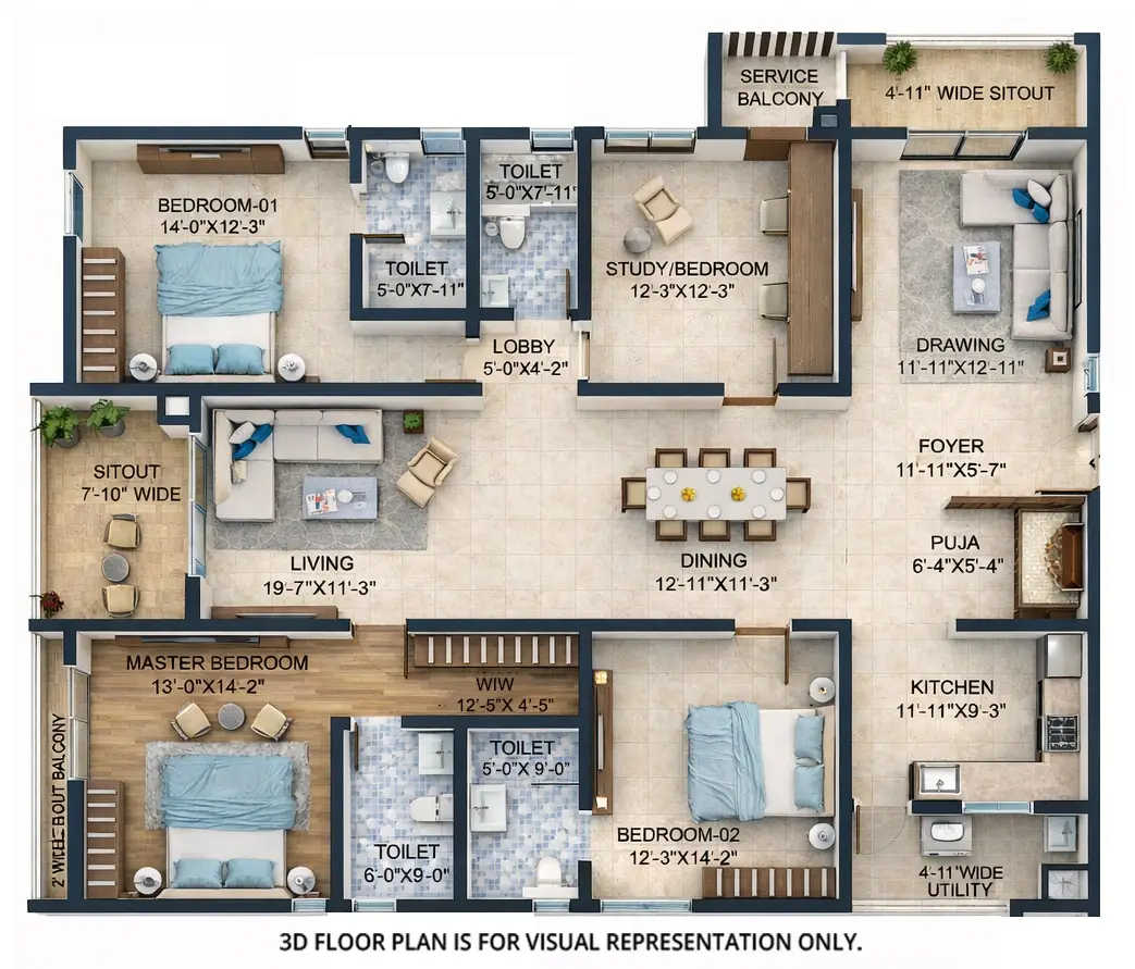 Sumadhura The Olympus Nanakaramguda - Floor plan 3.5 BHK 3000 Sq.ft