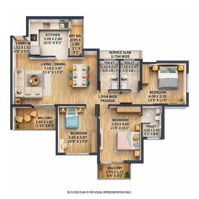 VTP Monarque Hinjewadi - Floor plan 3 BHK 1256 Sq.ft