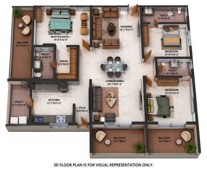 Candeur Crescent Lingampally - Floor plan 3 BHK 2548 Sq.ft