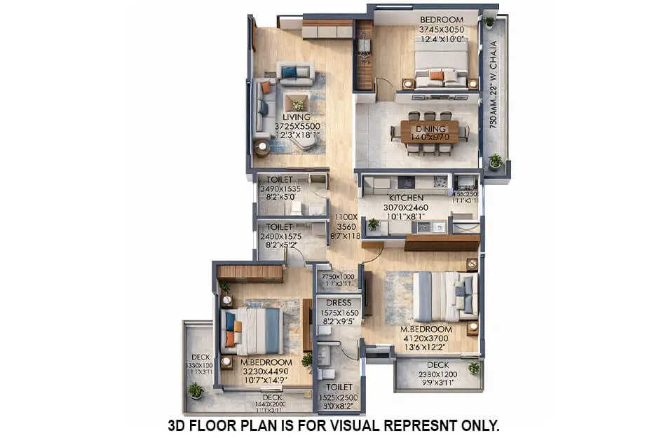 Runwal Woods Chembur - Floor plan 3 BHK 1313 Sq.ft