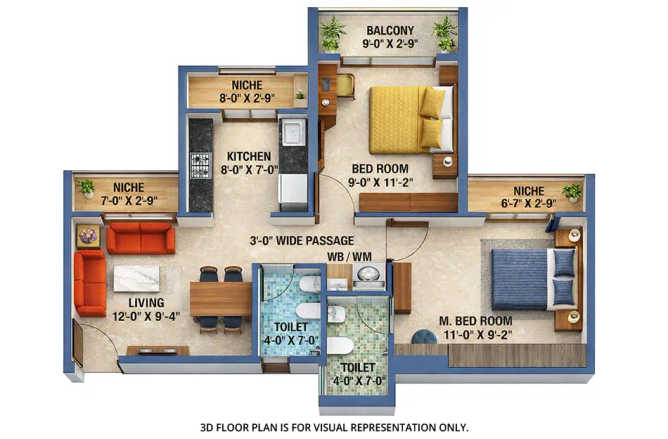Arihant Aspire Panvel - Floor plan 2 BHK 750 Sq.ft