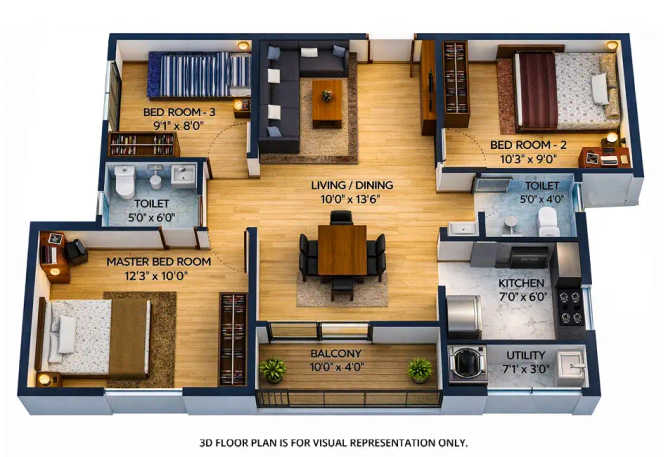 Urbanrise City of Joy Thirumazhisai - Floor plan 2 BHK 1065 Sq.ft