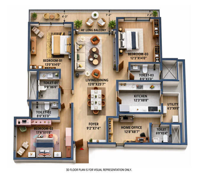 Prestige Raintree Park Varthur - Floor plan 3 BHK 2414 Sq.ft