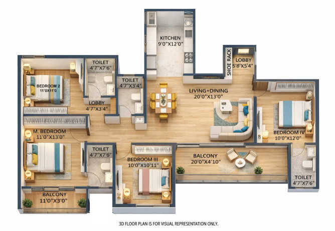 Rohit 108 Astera Punawale - Floor plan 4 BHK 1305 Sq.ft