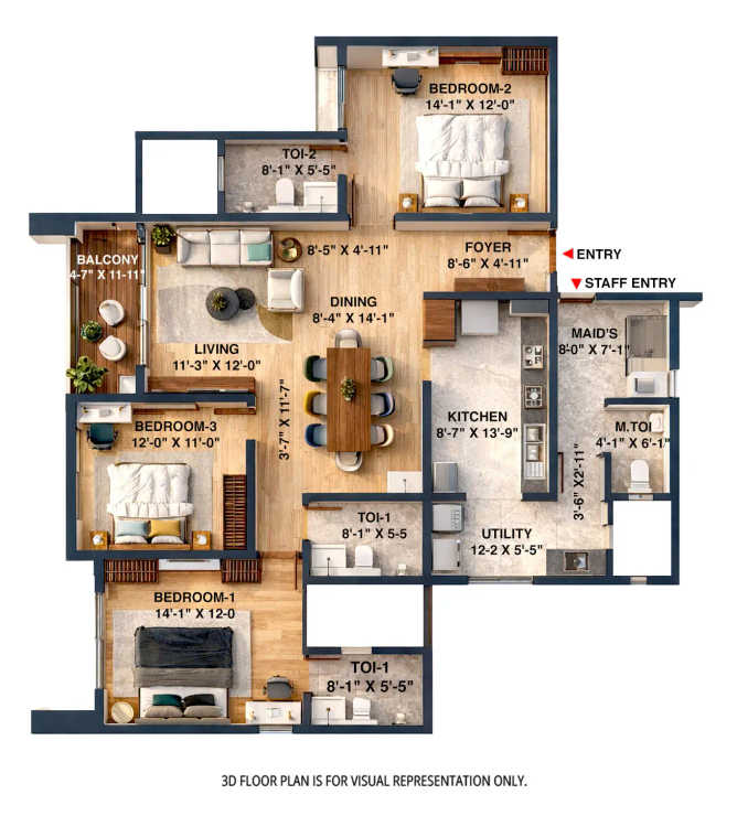 Brigade Altius Sholinganallur - Floor plan 3 BHK 2208 Sq.ft