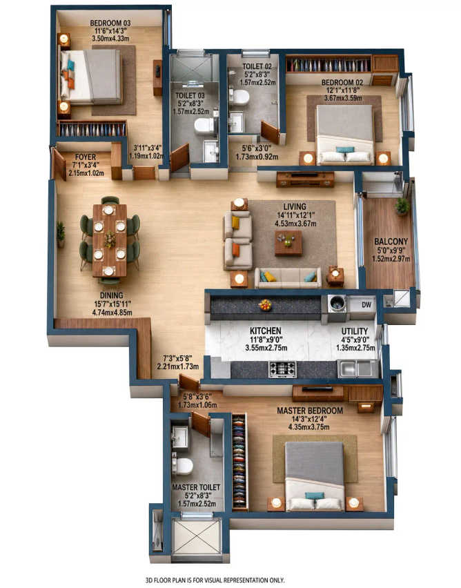 Brigade Eternia Yelahanka - Floor plan 3 BHK 1980 Sq.ft