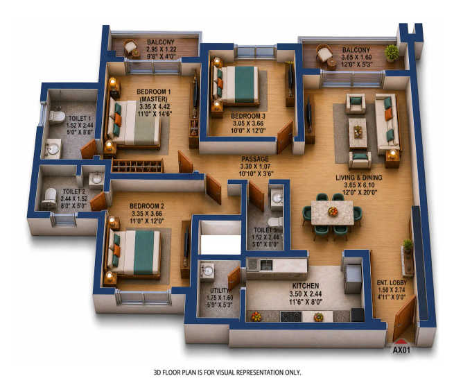 Godrej Park World Hinjewadi - Floor plan 3 BHK 1200 Sq.ft