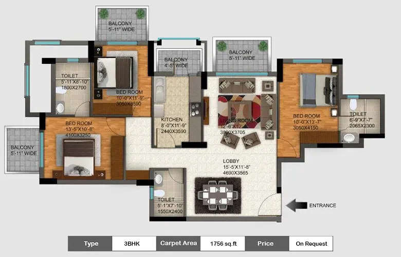 Floor plan for 4 BHK