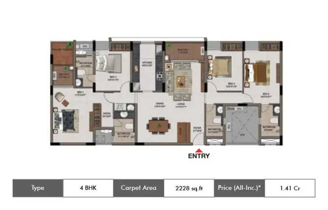 Casagrand Tudor Mogappair - Floor plan 4 BHK 2228 Sq.ft