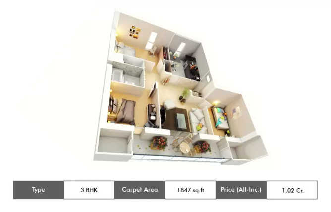 Appaswamy Splendour Thalambur - Floor plan 3 BHK 1847 Sq.ft